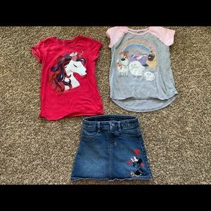 Girls size 6 bundle - 2 shirts and 1 skirt